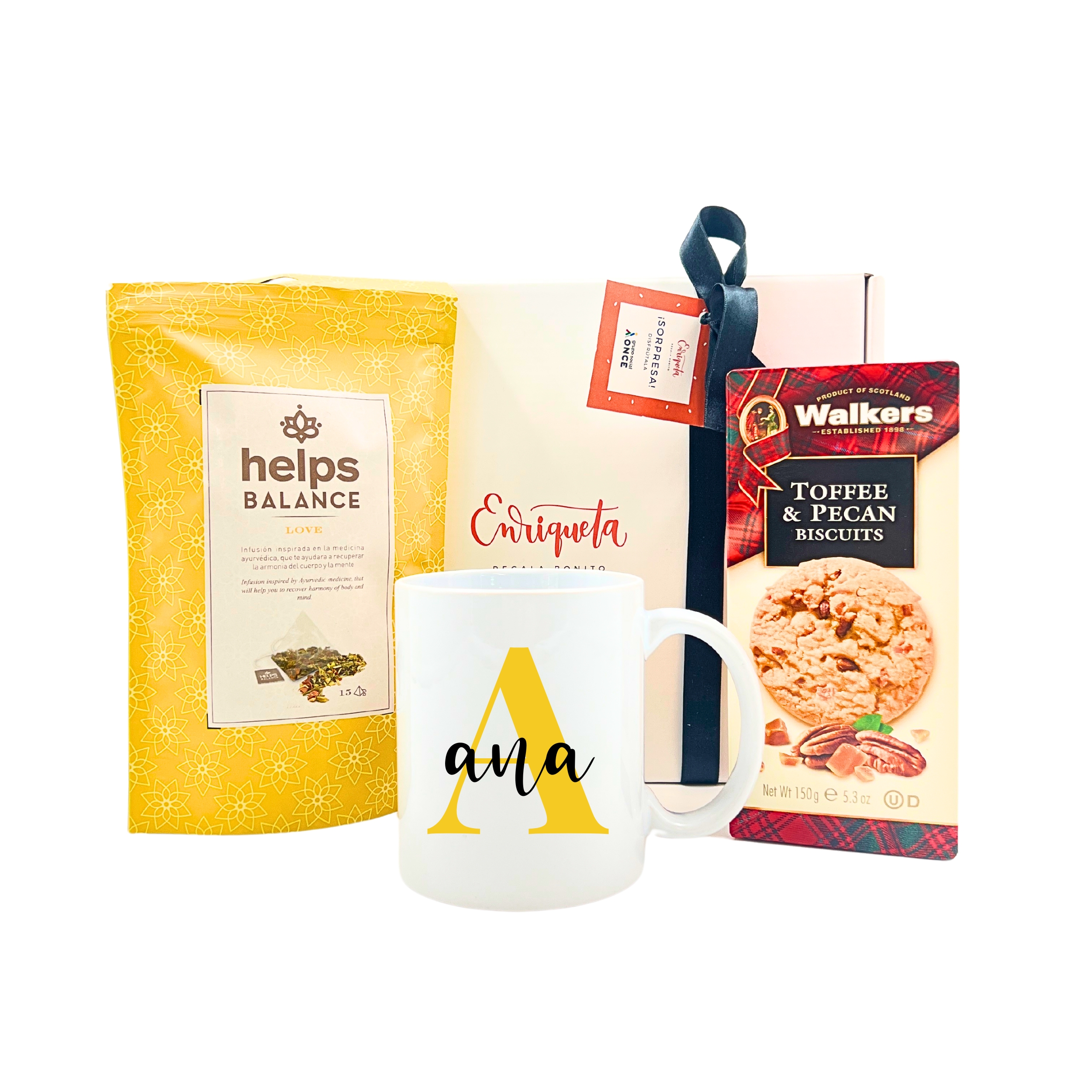 Imagen de caja regalo relajante con taza personalizada, galletas e infusión image number null